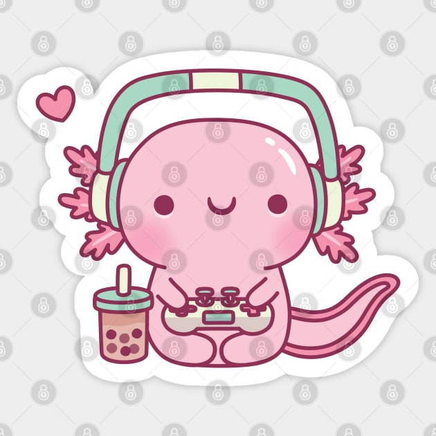 Cute Axolotl Playing Video Games Gamer Funny Sticker by rustydoodle
